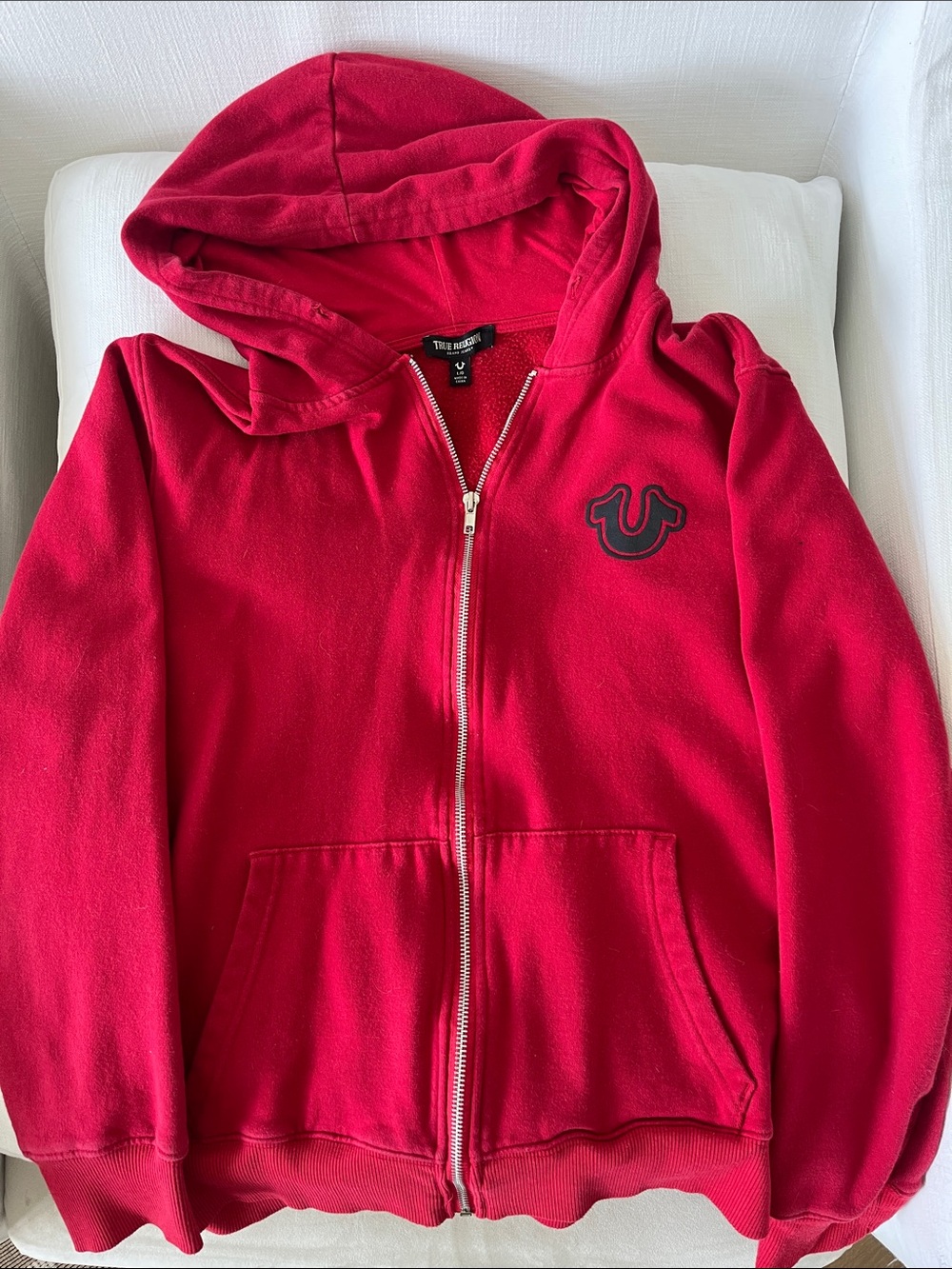 True Religion Red Full-Zip Hoodie with Logo